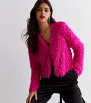 New Look Bright Pink Fluffy Long Sleeve Jacket
